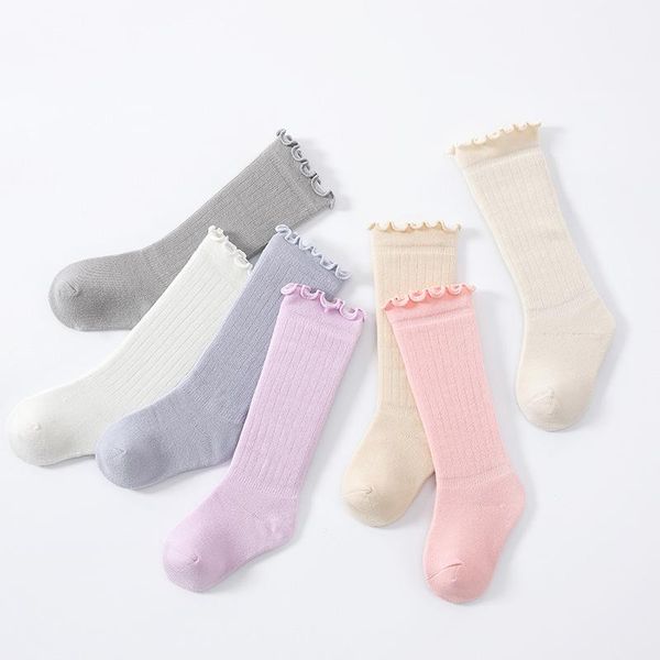 

socks baby knee high born combed cotton stockings silk legwarm sokken, Pink;yellow