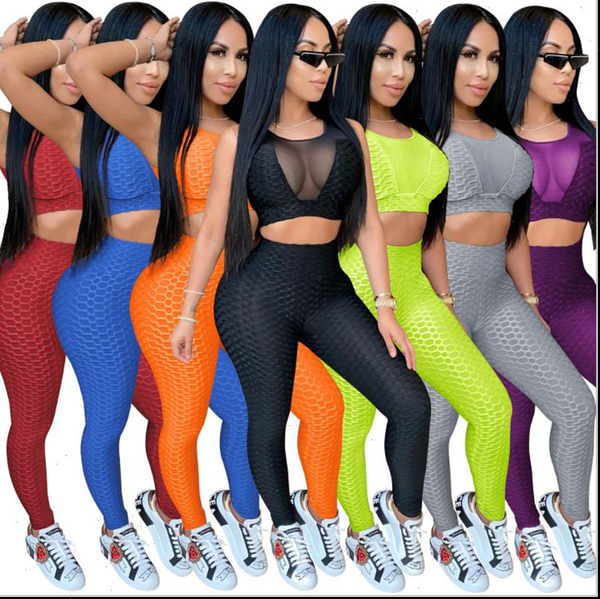 

rt women tracksuit two pieces set crop long booty pants 2 pieces set elastic sports suits skinny ladies outdoor sportswear, Gray