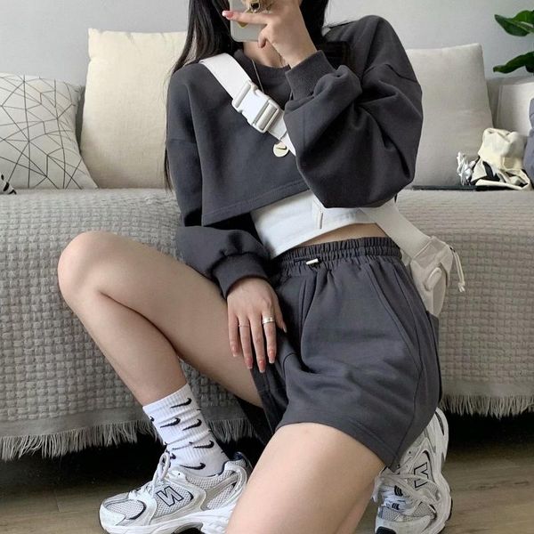 

women's hoodies & sweatshirts harajuku women oversized hoodie vintage clothes cropped short long sleeve japanese streetwear, Black