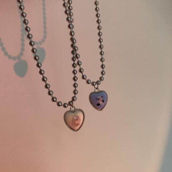 

pendant necklaces kpop cute heart necklace for girls women korean fashion kawaii bear sweater neck chain collar jewelry, Silver