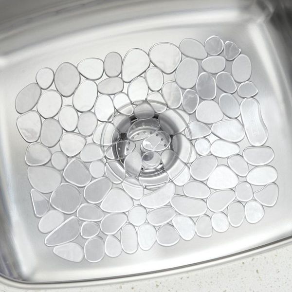 

mats & pads 30*40cm adjustable kitchen sink dish drying mat soft plastic protector pebble design transparent/black