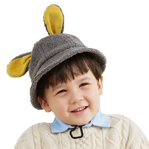 

baby warm bucket hatautumn and winter children boy kids girls cap with three-dimensional ears and tail hat, Yellow
