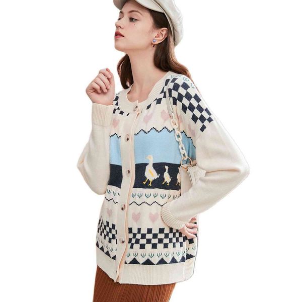 

women's sweaters cardigÃ£ de malha casual coreano, blusa senhos animados para mulheres, roupas rua bonitas, primavera, gola redonda, suÃ©, White;black