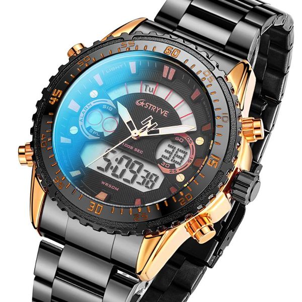 

wristwatches fashion brand men watches stainless steel sport watch waterproof military digital quartz wristwatch relogio masculino, Slivery;brown