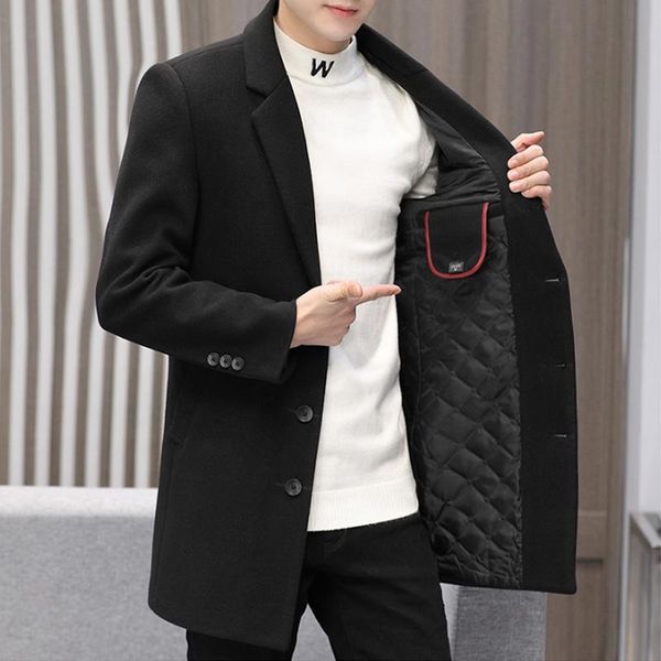 

business outwear men's casual autumn winter cotton coat plus size streetwear heavy woolen overcoat, Black