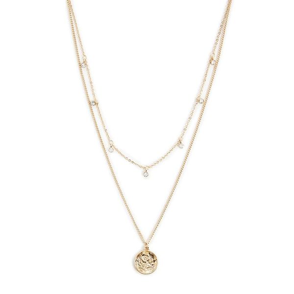 

pendant necklaces fashion gold color metal sequin flower carved exquisite necklace women trendy double layered clavicle long, Silver