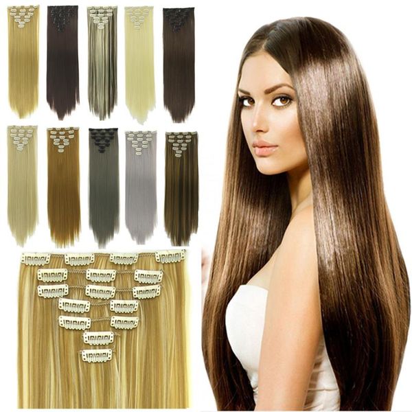 

synthetic wigs soowee hair straight black blonde clip in with clips hairpiece pink pieces for women