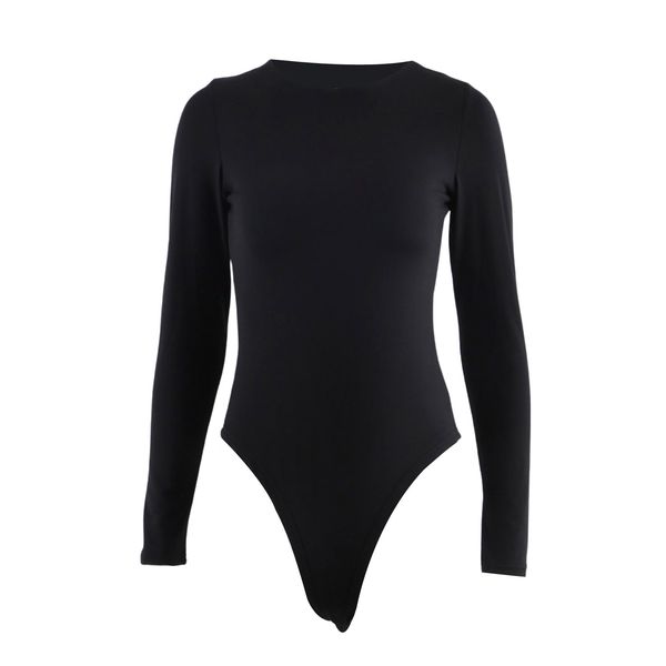 

long sleeve bodysuits women solid skinny rompers ladies crew neck slim fit leotard club fashion elegant casual basic, Black