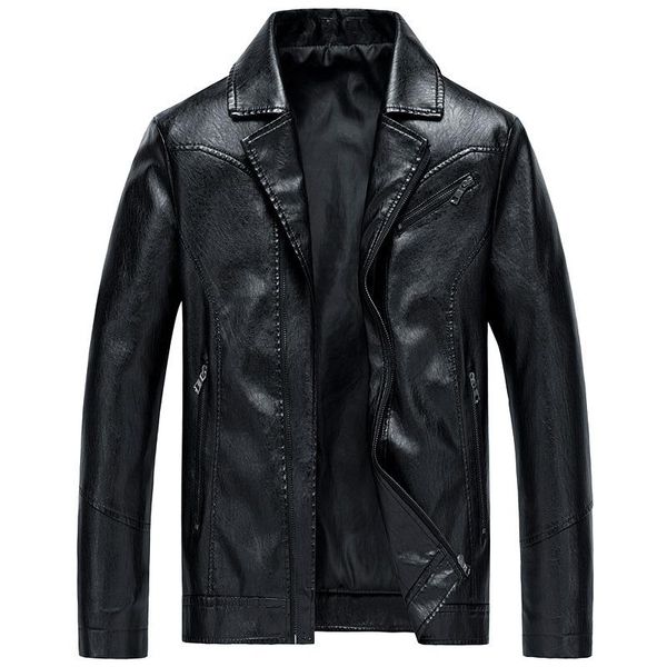 

men's fur & faux autumn leather jacket men casual solid color pu coat plus size m-4xl motorcycle drop, Black