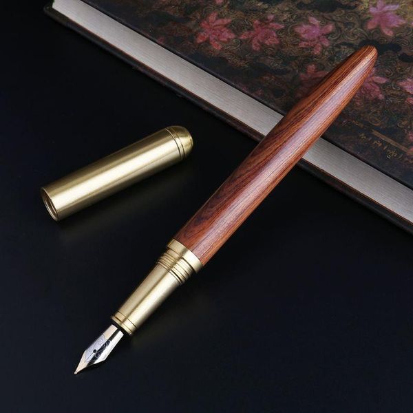 

vintage luxury wooden copper fountain signature pen fine nib 0.7mm writing tool for travel office business x3ue pens