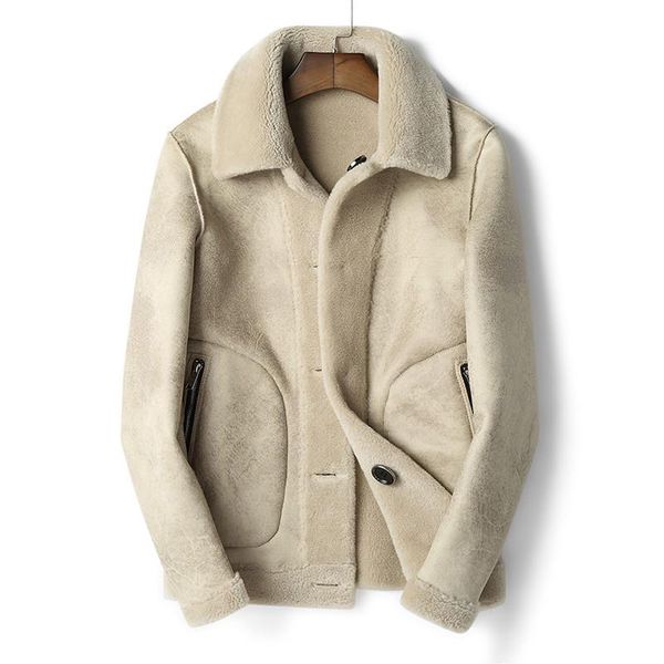 

men's leather & faux men winter wool autumn real sheep fur coat double-side wear warm jacket mens fashion jackets l29-4802 yy460, Black