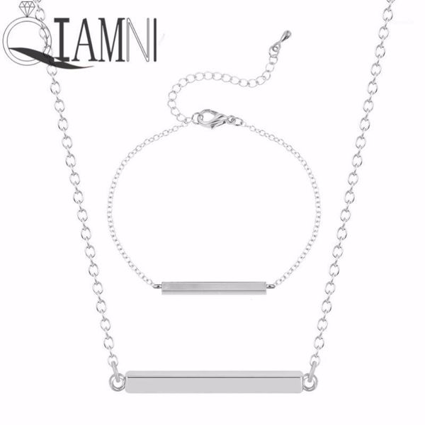 

earrings & necklace qiamni jewelry sets women slider bar charm bracelet adjustable delicate chain bracelets for girls pendant, Silver