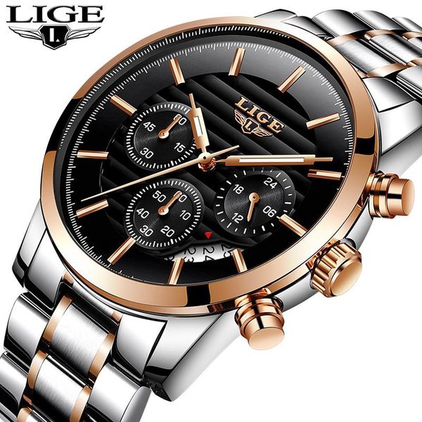 

wristwatches 2021lige spectacular mens watches quartz clock men's fashion business sports waterproof steel relogio masculin, Slivery;brown