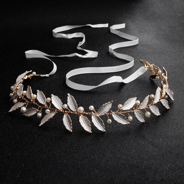 

hair clips & barrettes ribbon gold color hairbands pearl wedding jewelry accessories leaf style handmade ornament bridal women head headband, Golden;silver