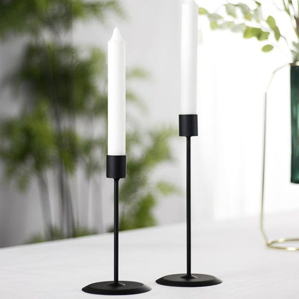 

faroot 2 pieces candle holder, solid color metal candlestick deskdecor for home office, black/golden