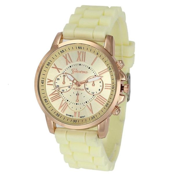 

wristwatches timezone#301 geneva fashion women silicone analog quartz wrist watch, Slivery;brown