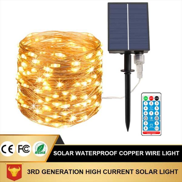 

solar lamps third-generation smart and efficient led remote control panel christmas outdoor waterproof copper wire string lights
