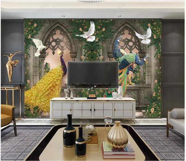 

wallpapers custom po wallpaper for walls 3 d mural nordic minimalist roman column forest peacock flower vine background wall paper decor