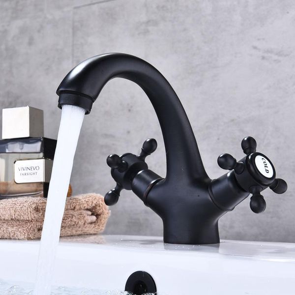 

bathroom sink faucets deck mount two handles basin faucet black mixer tap and cold water