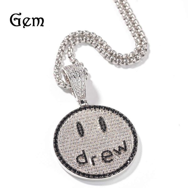 

hip hop trend drew smile face pendant necklace micro inlaid zircon street personality necklace jewelry, Silver