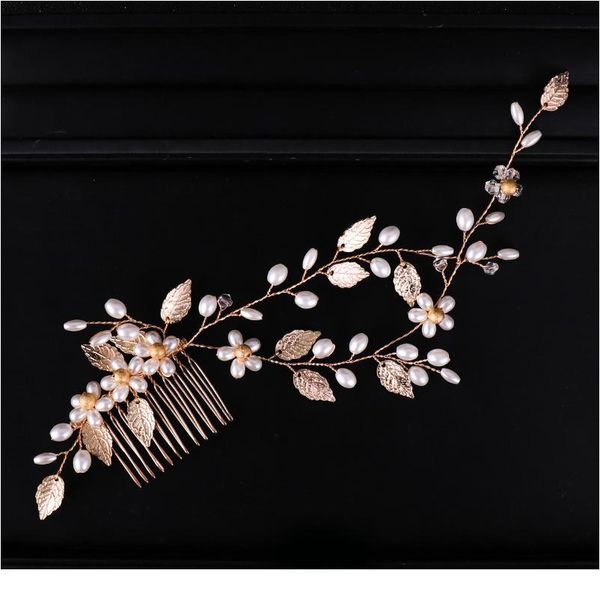 

trendy wedding hair comb tiara pearl leaf hair vine bridal headpiece gold handmade bride hair jewelry wedding acc qylzxp