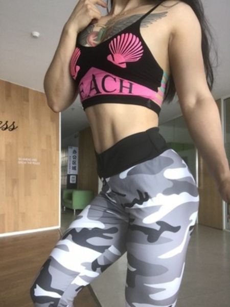 

printed women camouflage digital high tail bills lifting slim fit dropping sport leggings, Black