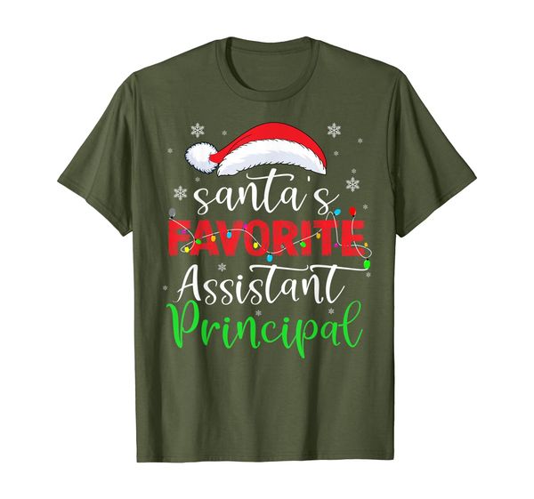 

santa's favorite assistant principal t-shirt, White;black