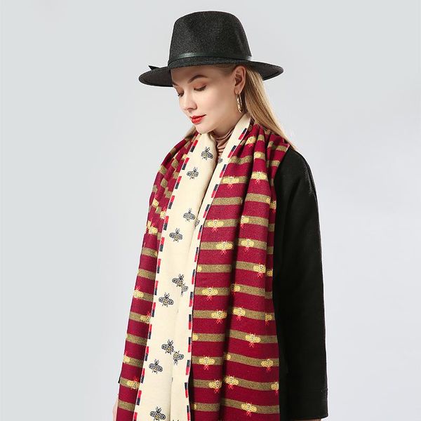 

double-sided scarf women mrs winter warm cashmere shawl scarf animal bee printing soft thin blanket holiday gifts, Blue;gray