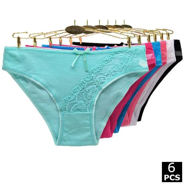 

women's panties alyowangyina 6 pcs/lot colour cotton panty solid comfort underwear briefs women intimates 89386, Black;pink