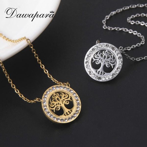 

pendant necklaces dawapara classic tree of life in the zircon circle small charm necklace for women stainless steel golden jewelry, Silver