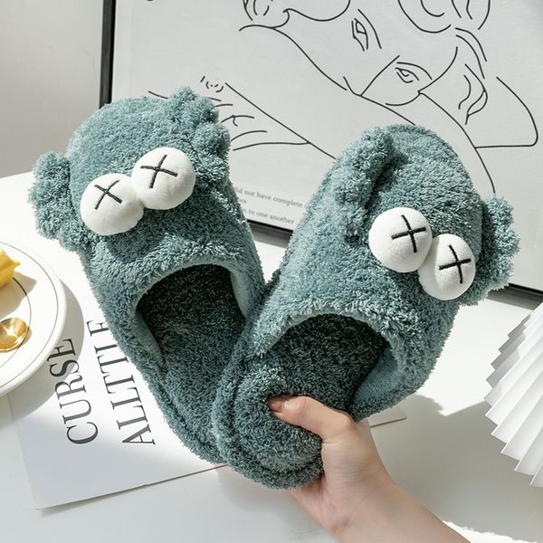 

new style slipper winter female occupies the home cartoon lovely lovers household wool slipper is worn outside plush autumn, Black