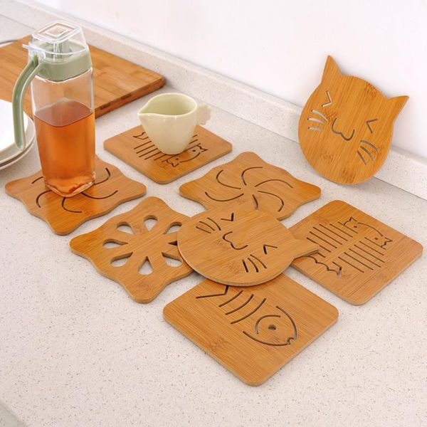 

mats & pads 1 pcs isolation pad wooden insulation mat heat resistant kitchen coasters cute cartoon pattern for cup bowl ali88