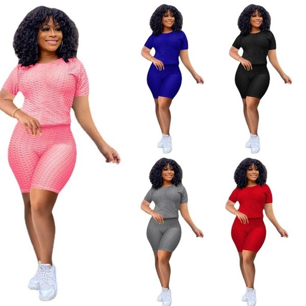 

summer women's tracksuit short sleeve tee + leggings shorts two-piece suit casual sports outfits bodysuit s-xxl h25sir6, White