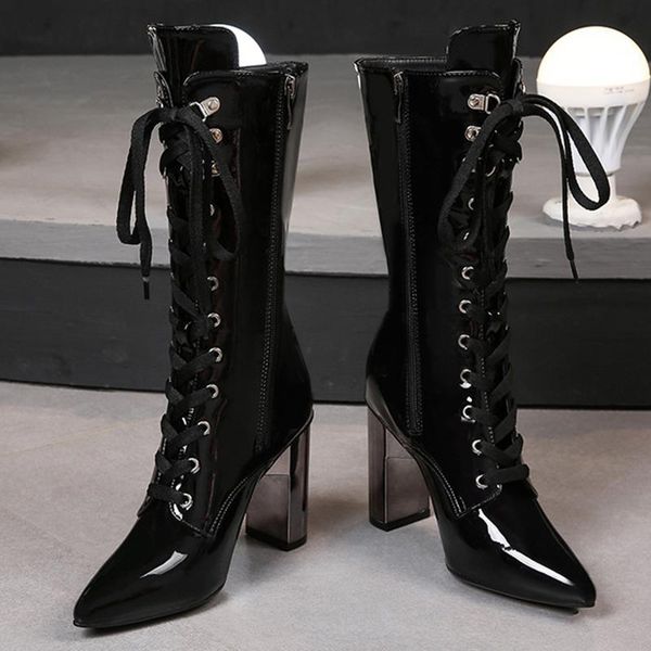 

boots zipper women's mid-tube fall 2021 casual inner thick heel, Black