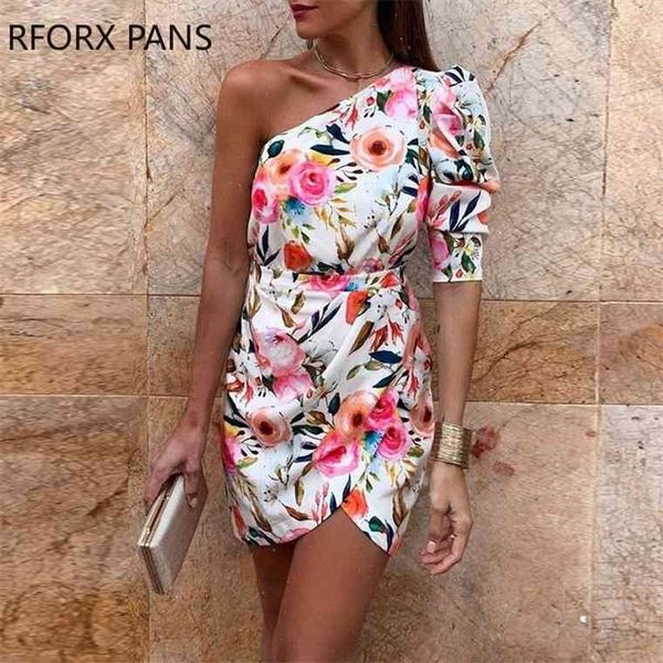 

one shoulder floral print bodycon dress, Black;gray