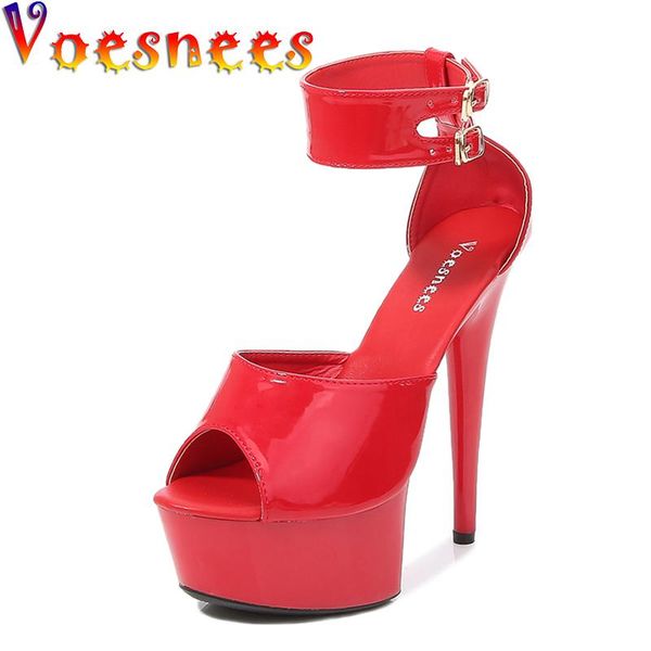 

sandals voesnees brand women shoe party stripper heels gladiator patent leather thin pole dance shoes high-heels, Black