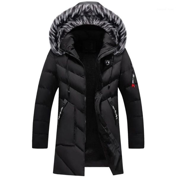 

men's down & parkas winter plus velvet jacket men casual thicken warm windproof hooded coats mens fashion fur windbreaker long, Black