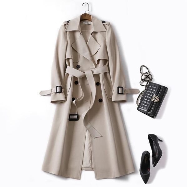 

women's trench coats fannic 2021 autumn and winter fashion mid-length england style turn-down collar solid windbreaker women, Tan;black