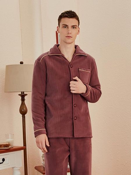 

men's sleepwear thick pajamas winter beibei velvet home clothes men cardigan lapel simple european fashion suit clothing sets, Black;brown