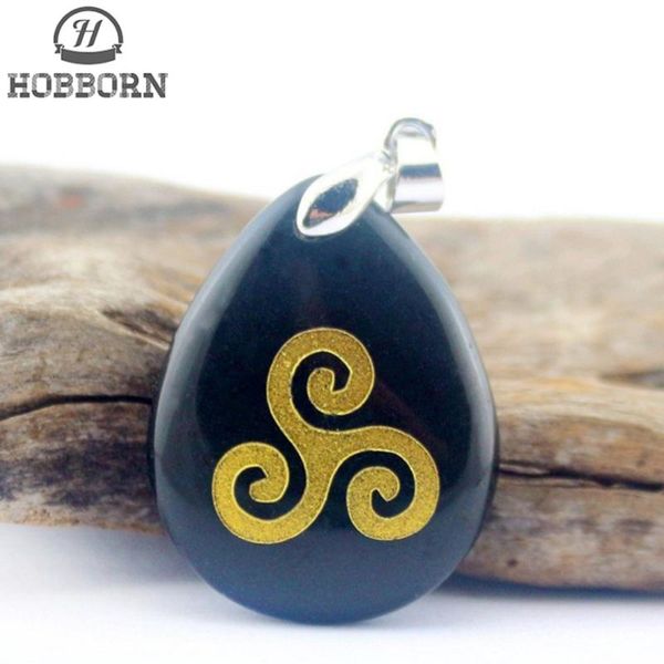 

pendant necklaces hobborn teen wolf water drop men necklace obsidian natural stone triskele healing women meditation energy & pendants, Silver