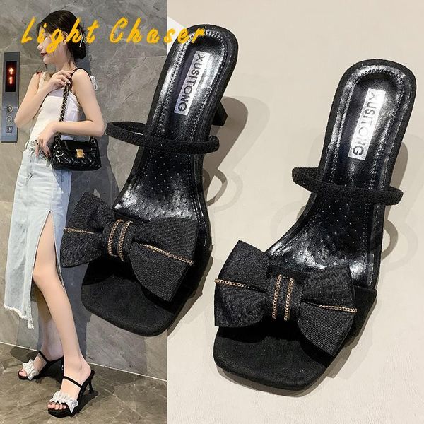 

sandals summer women's sandals, light slippers, high-heeled shoes, fashion square head dress shoes, Black