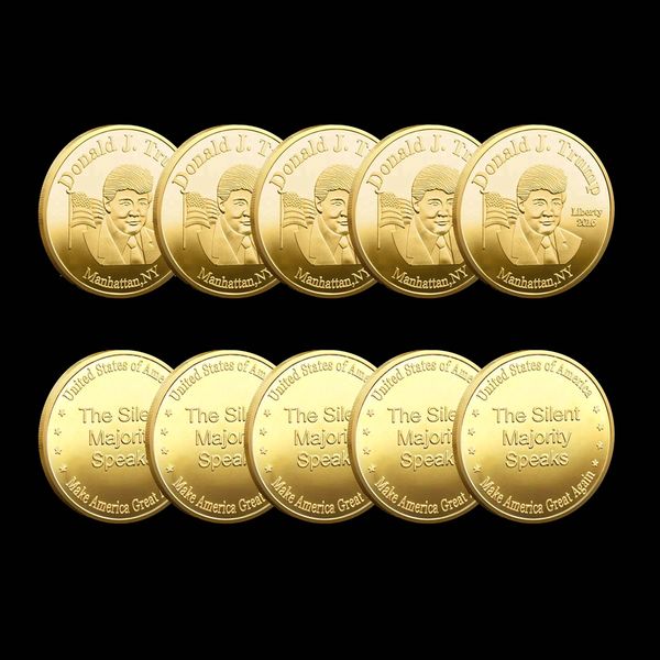 

5pcs non magnetic donald trump craft the majority speaks make american great again gold plated collectible coin