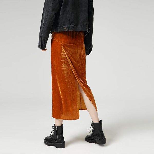 

toyouth autumn midi skirts for women fashion solid mid waist back split skirt, Black