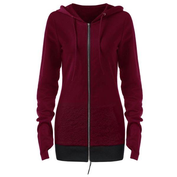 

2019 spring new women's sweater lace stitching hooded bandage long sleeve jacket, Black