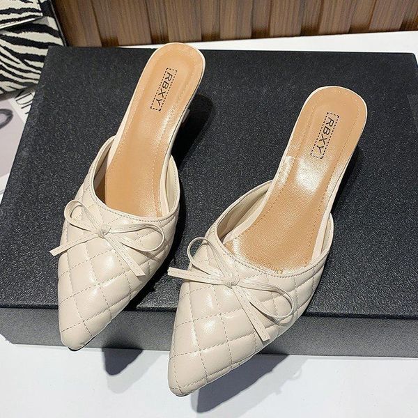 

slippers women low heel mules sandals fashion weave leather slipper women's shoes pointed toe shallow slip on slides mujer, Black