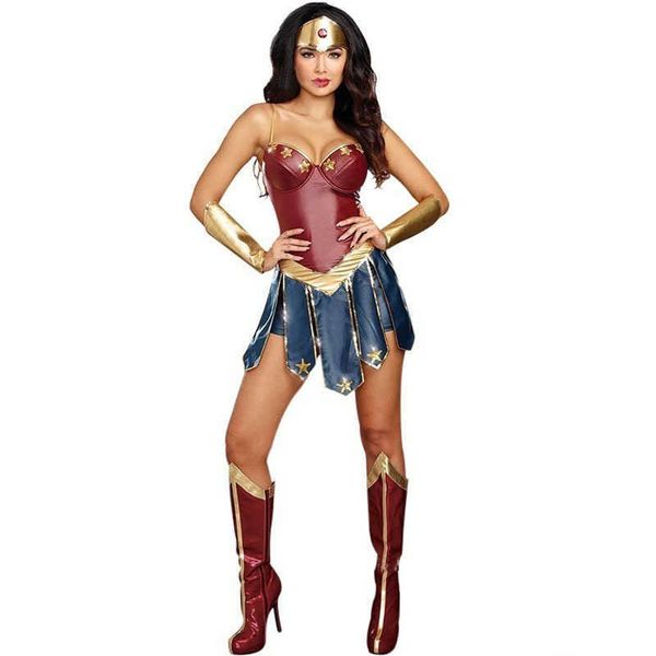 3 pcs halloween mulheres sexy vestir-se cosplay super-herói mulher traje adulto y0913