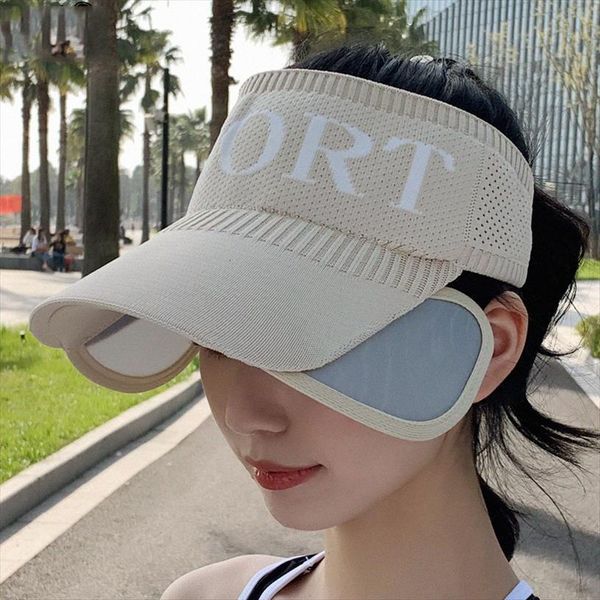 

sunscreen sports hat women summer sunshade anti ultraviolet large along retractable sun empty visor cap, Blue;gray