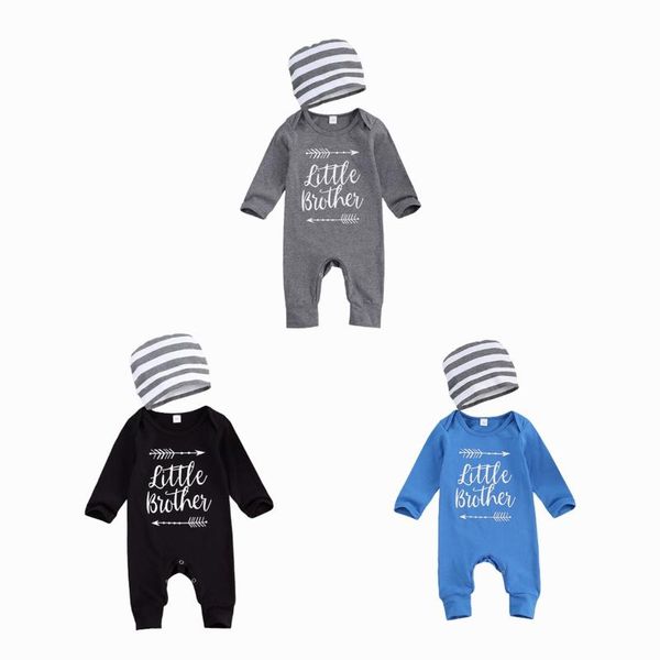 

infant newborn baby boy long-sleeved jumpsuit letter print round neck one piece long pants and hat romper, Blue