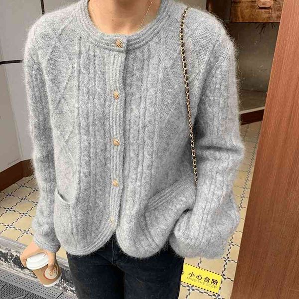 

net red knitted cardigan 2021 spring women's soft loose lazy small fragrance french twist sweater coat thick, Tan;black