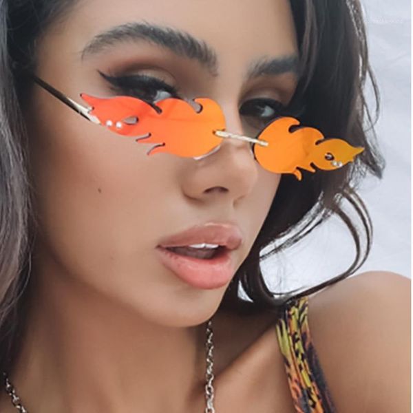

sunglasses 2021 statement flame shape punk designer outdoor rimless glasses for women vintage summer classic streetwear, White;black